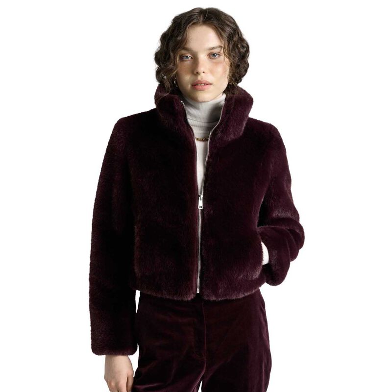 Cue Merlot Faux Fur Cropped Jacket image number 0